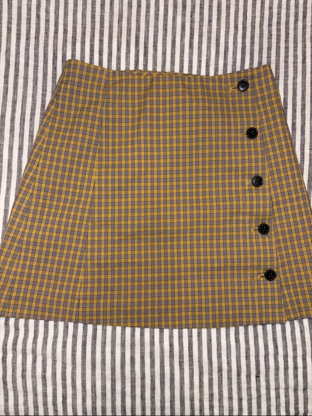 Sunday Best Mustard Plaid Mini Skirt with Side Buttons